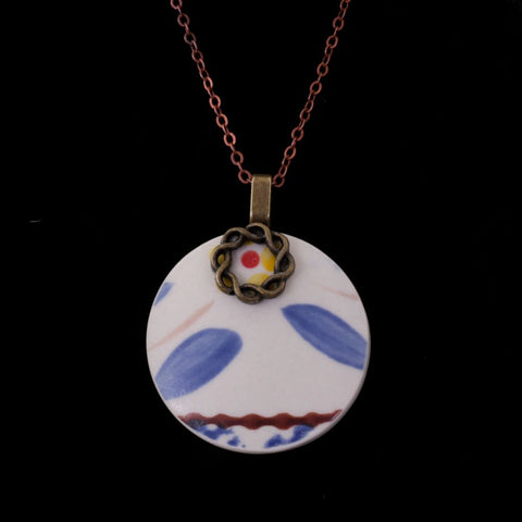 Upcycled Ceramic Pendant Necklace - with Metal Finding