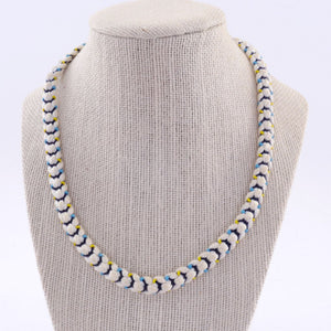 Kumihimo Braided Necklace Natural with Blue and Yellow Beads