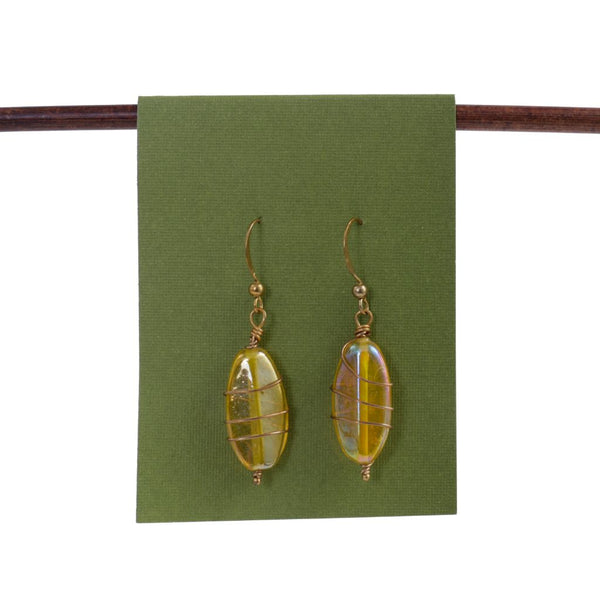 Yellow Iridescent Glass Bead Earrings