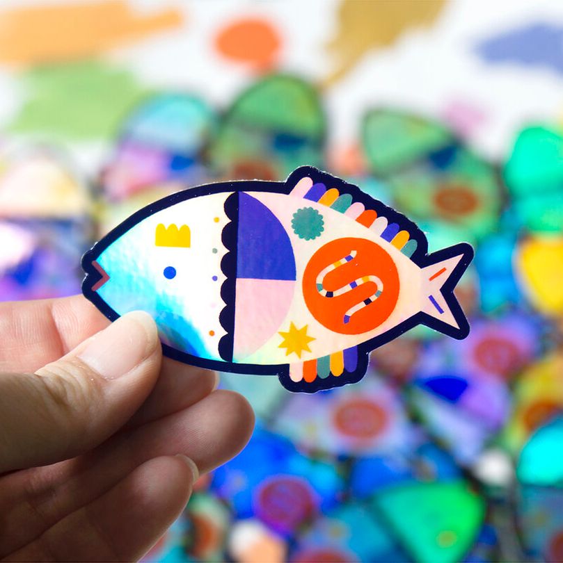 Holographic Rainbow Fish Vinyl Sticker