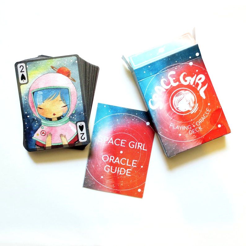 Space Girl Playing & Oracle Deck of Cards