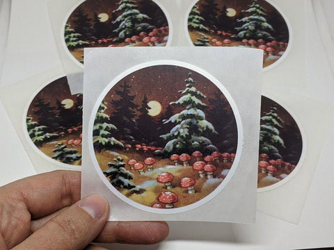Fly Agaric Mushrooms Winter Night Sticker