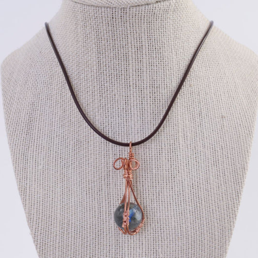 Copper Wire Wrapped Marble Pendant Necklace