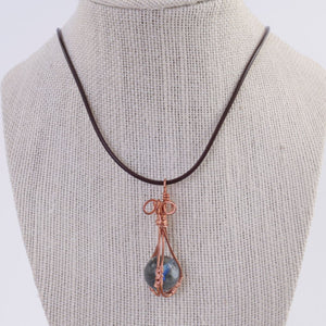 Copper Wire Wrapped Marble Pendant Necklace