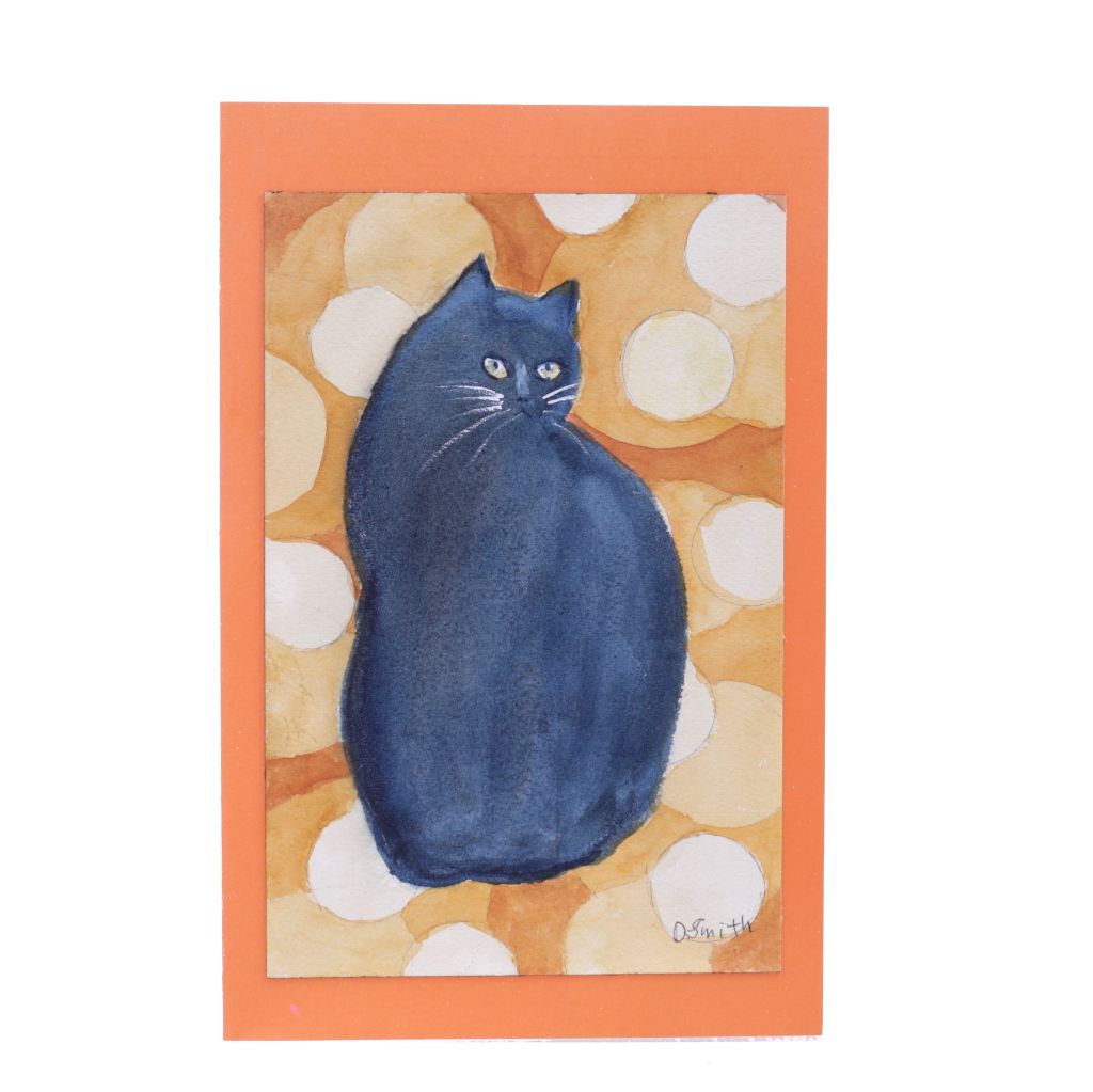 Cat on Circles Original Watercolor Greeting Card