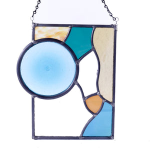 Deco Collage Leaded Glass Window Hanging - Turquoise