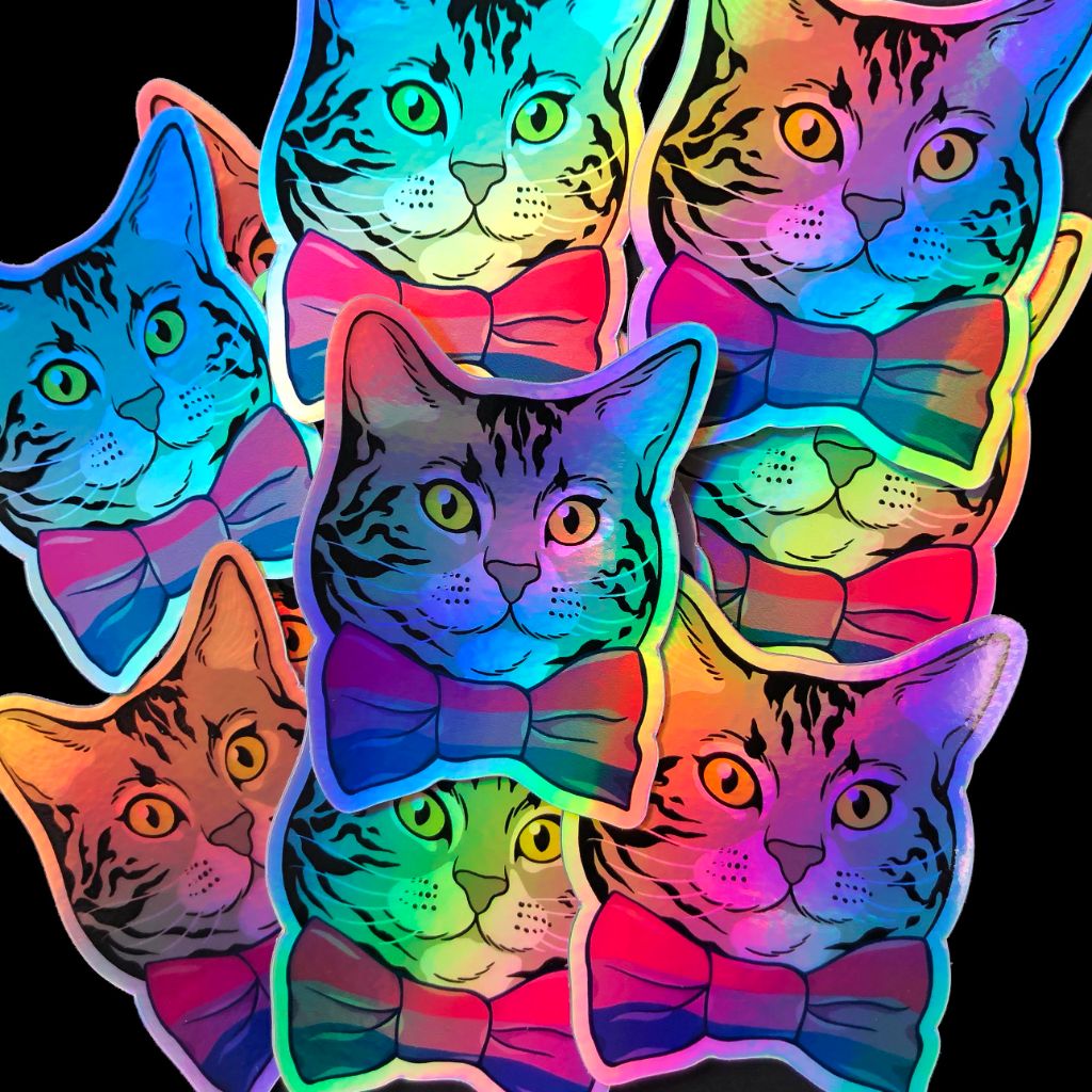 Bi Pride Bowtie Kitty Holographic Sticker