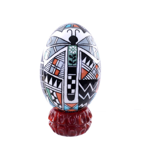 Pysanky Spirit Egg - Black and White with Dragonfly