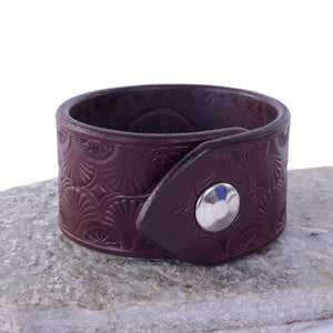 Mahogany Tooled Leather Cuff Bracelet