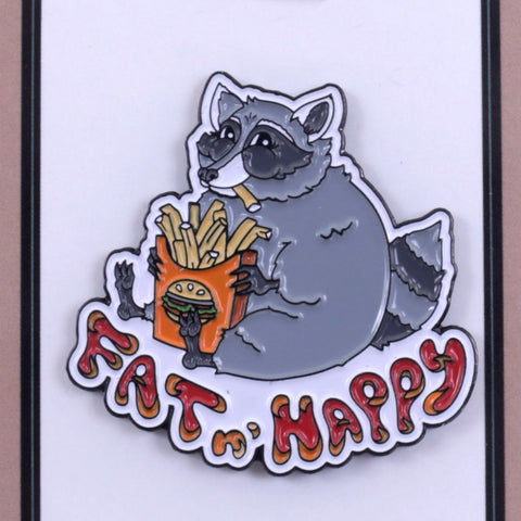 Raccoon with French Fries - Fat & Happy Enamel Pin