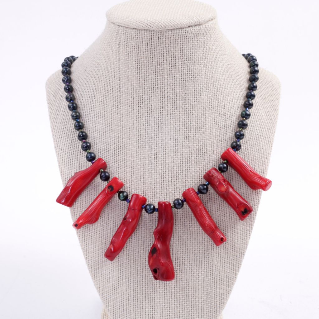 Black Pearl and Coral Necklace