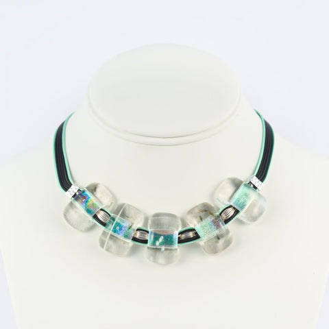 Clear & Aqua Dichroic Glass Necklace