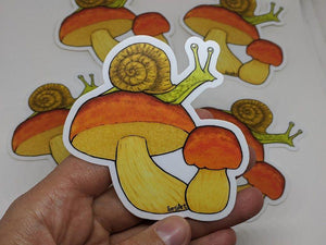 Porcini & Escargot (Mushroom & Snail) Vinyl Sticker by TursiArt