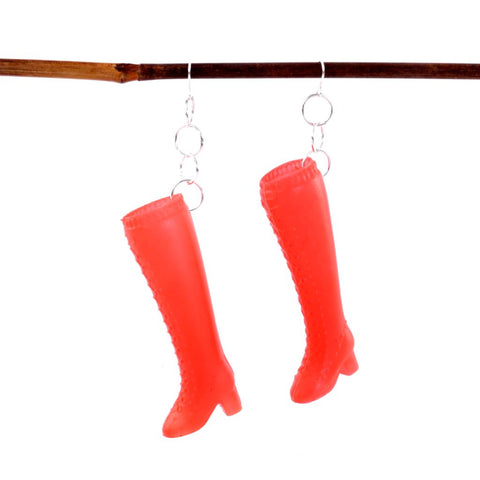 Tall Pink Doll Boots Novelty Earrings