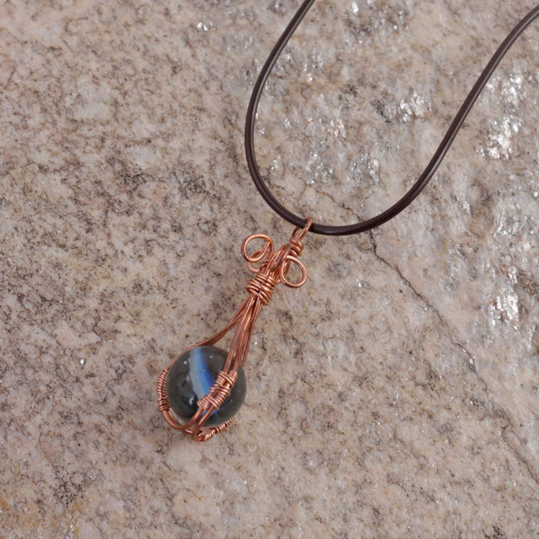 Copper Wire Wrapped Marble Pendant Necklace