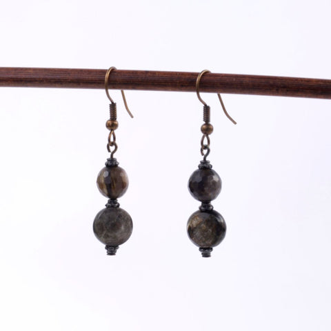 Gold Mica Stone Faceted Britannia Pewter Earrings