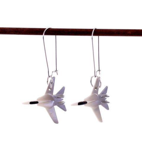 Miniature White & Grey Airplane Novelty Earrings