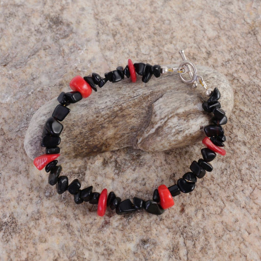 Coral & Onyx Bracelet