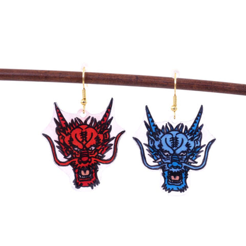Red & Blue Dragons - Shrinky Dink Earrings