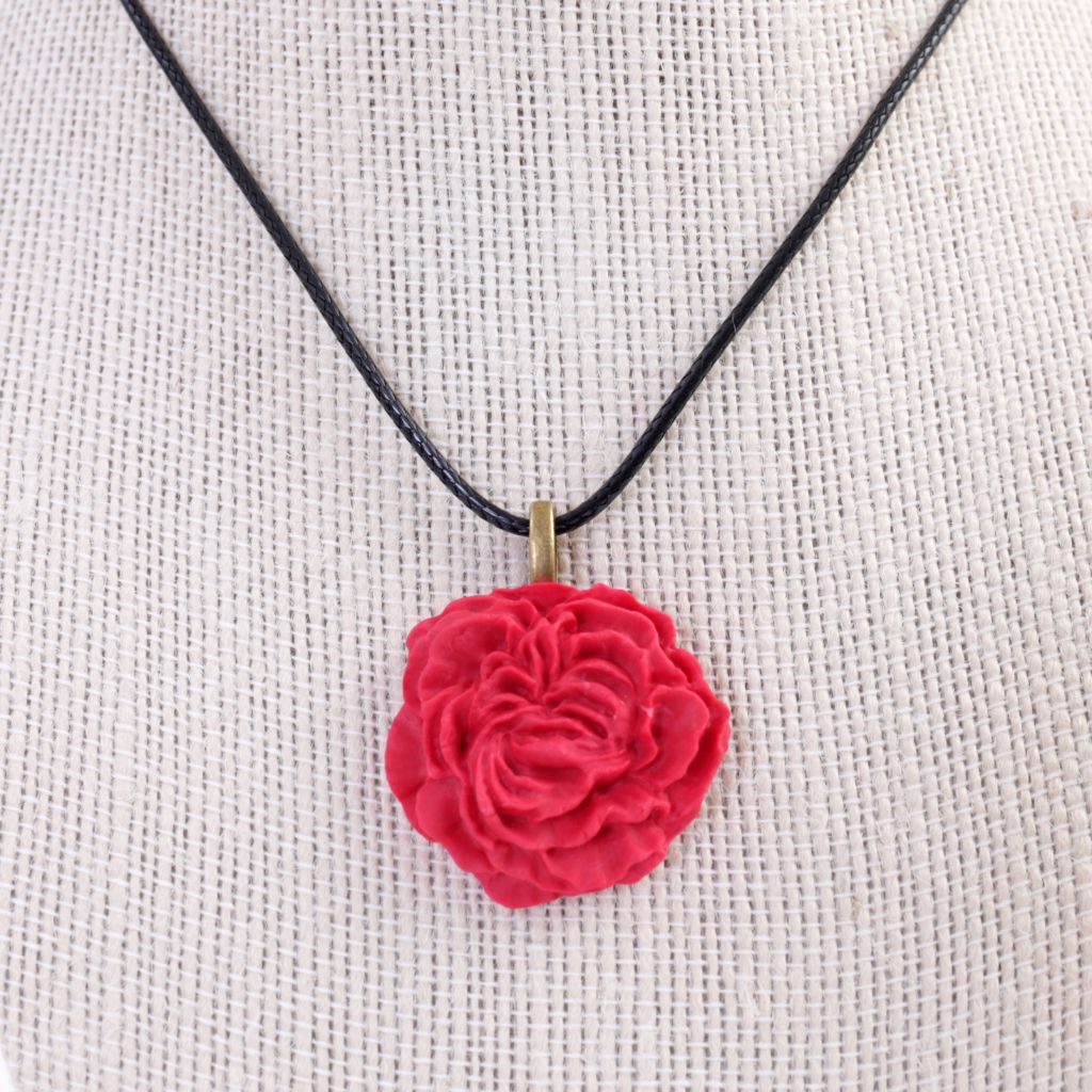 Peony / Rose Polymer Clay Necklace