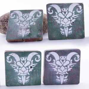 Krampus Acrylic Pour coaster from recycled fence posts (set of 4) 2"x2" (green, red, white)