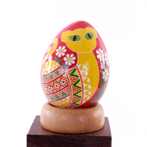 Pysanky Spirit Egg - Red and Yellow with Cat