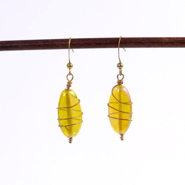 Yellow Iridescent Glass Bead Earrings