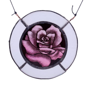 Pink & White Rose - Stained Glass Window Hanging