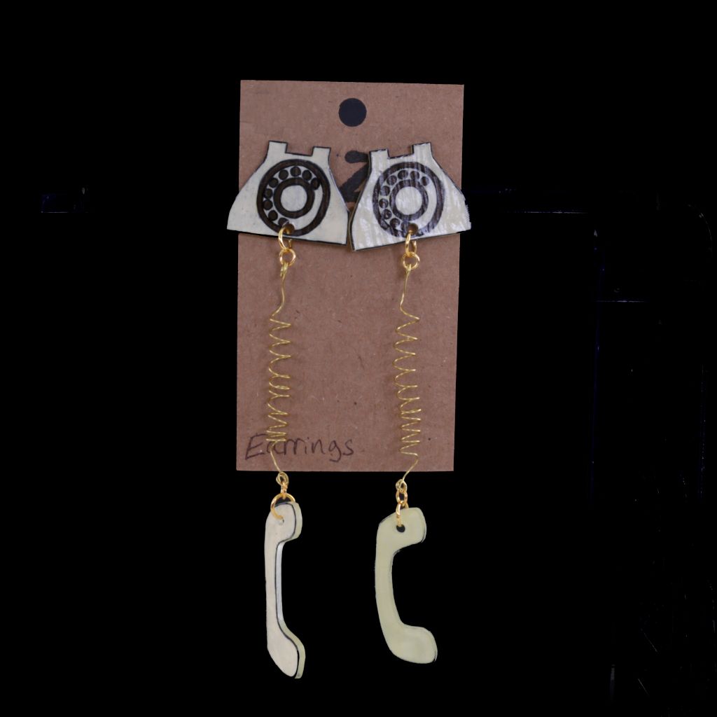 Cream Retro Phone Shrinky Dink Earrings