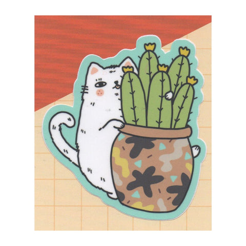Cat with Potted Cactus Sticker