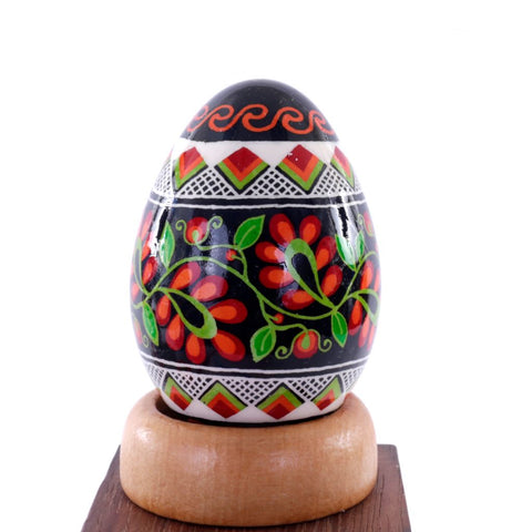 Pysanky Spirit Egg - Folk Art - Black and Red Floral