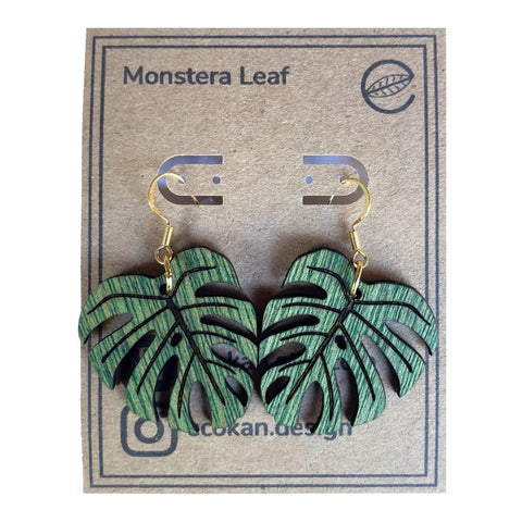 Monstera Leaf Laser Cut Earrings Gold