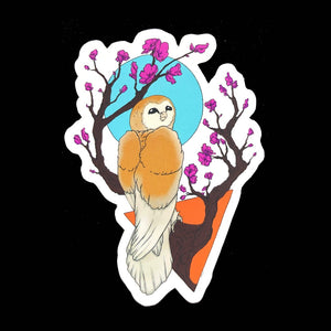 Owl with Tree and Blue Moon Sticker
