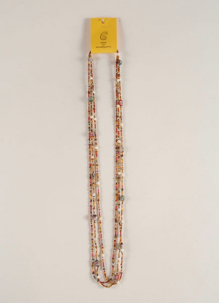 Gold & Red Multi Strand Beaded Necklace