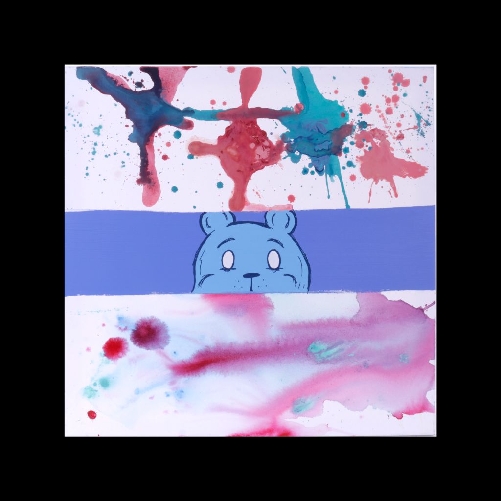 Whimsical Peeking Blue Bear Painting