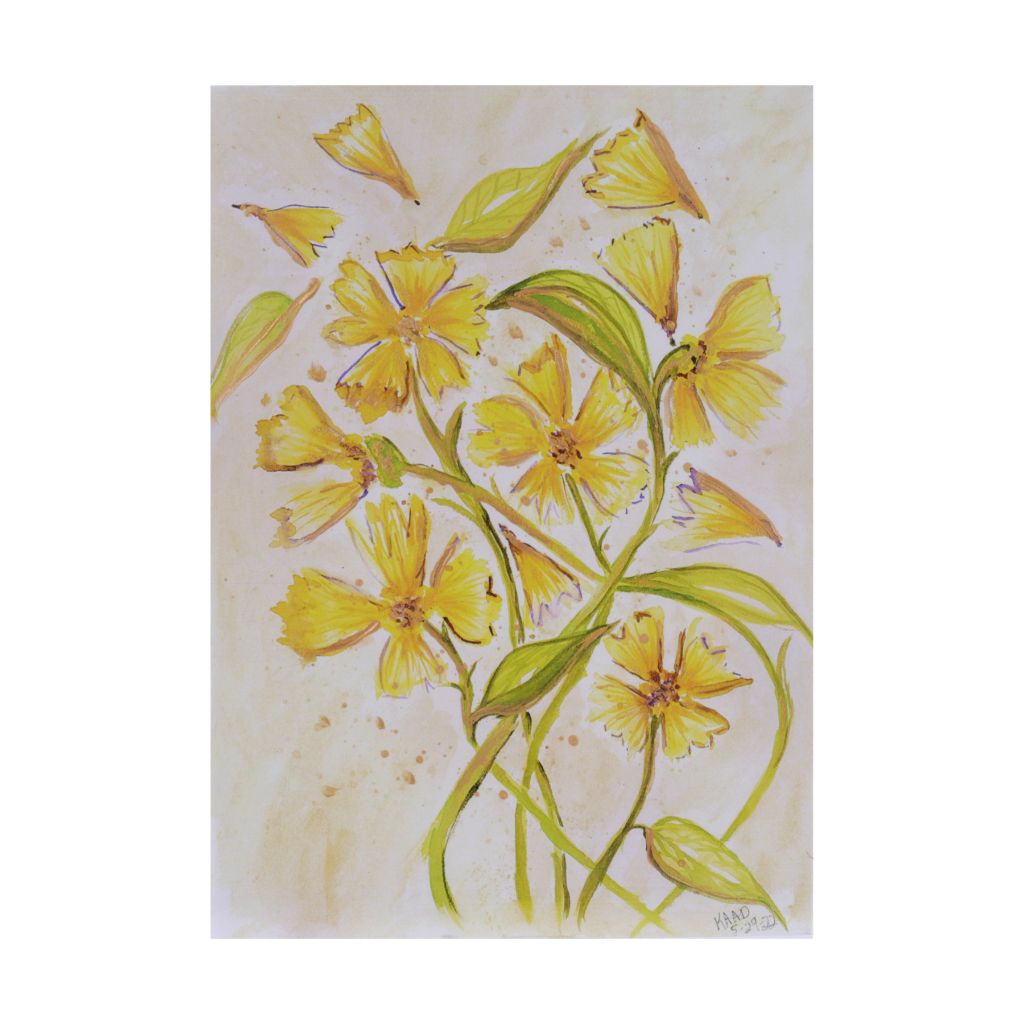Yellow Flowers - Botanical Art Print Card with Gold Accents
