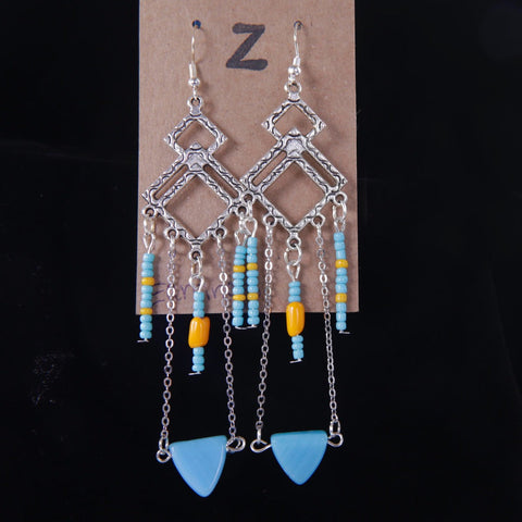 Blue and Yellow Abstract Dangle Earrings