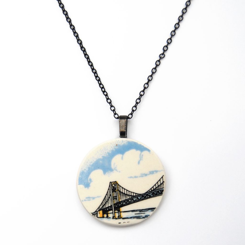 Golden Gate Bridge Upcycled Ceramic Necklace