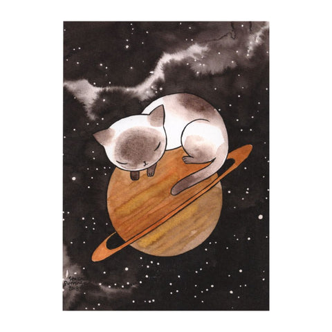 Caturn Large Postcard Cat on Saturn