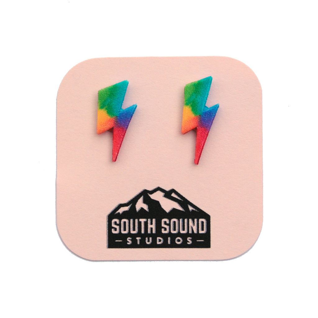 Rainbow Lightning Bolt Stud Earrings