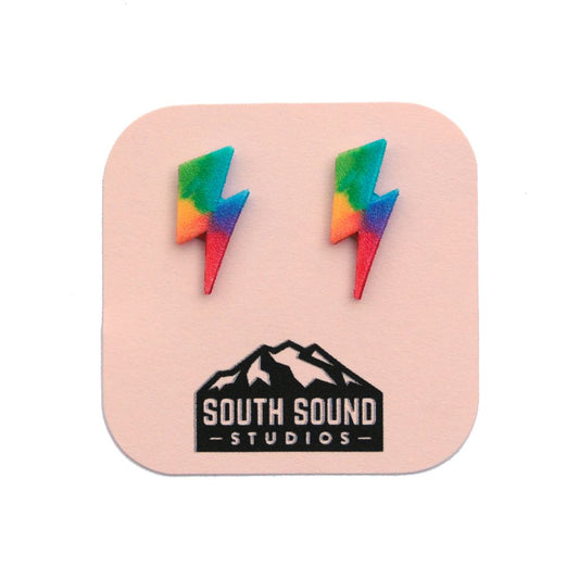 Rainbow Lightning Bolt Stud Earrings