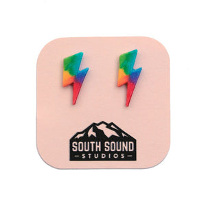 Rainbow Lightning Bolt Stud Earrings