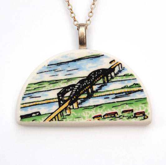 Bridge Pendant Upcycled Ceramic Necklace