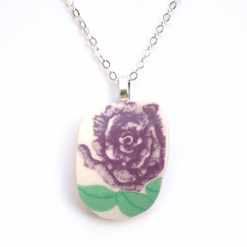 Upcycled Purple Flower Pendant Necklace