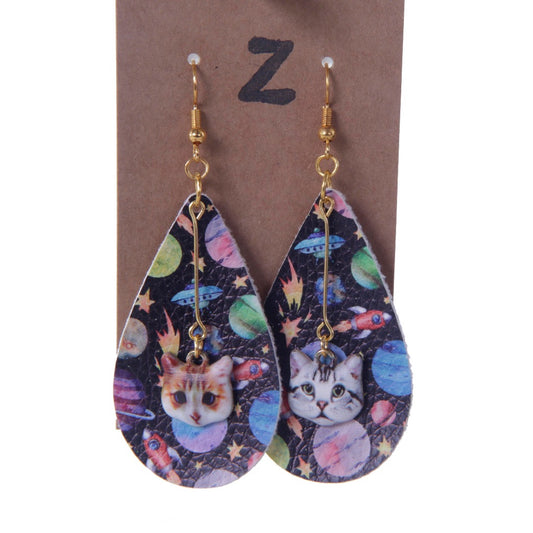 Cats in Space Dangle Earrings