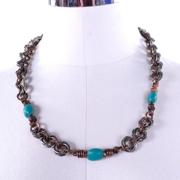 Mobius Weave Wire Necklace with Turquoise Stones