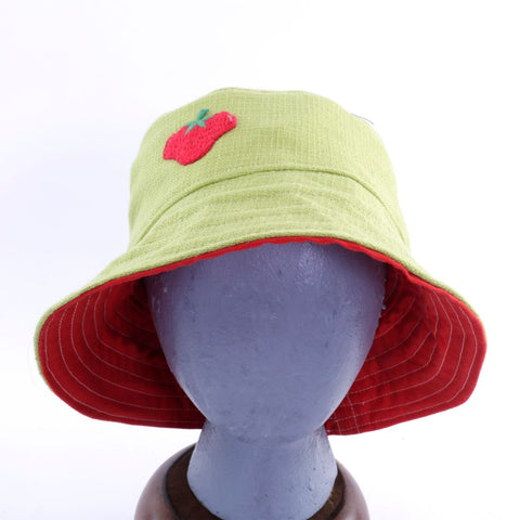 Reversible Bucket Hat - Lime Green & Red w Strawberry