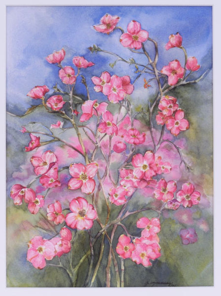 Dogwood Blossoms Print on Watercolor Paper with Mat