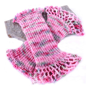 Hand Knit Wrist Warmers - pinks/red/grey