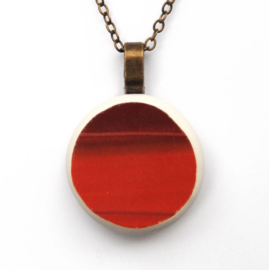 Upcycled Red-Orange Pendant Necklace